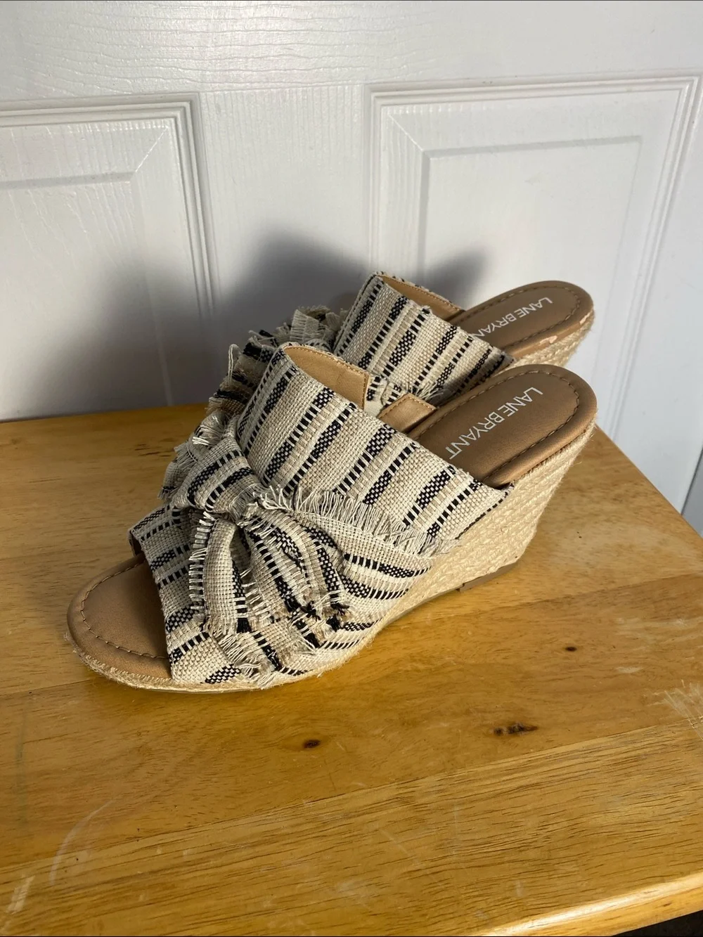 Lane Bryant Cream and Black Striped Knotted Wedge Sandals